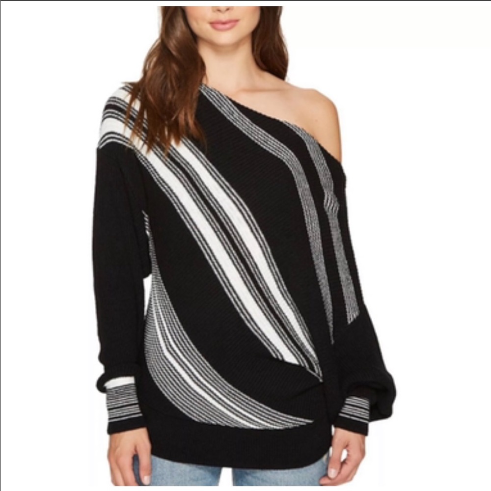 Free People Spectrum Off Shoulder Striped Sweater